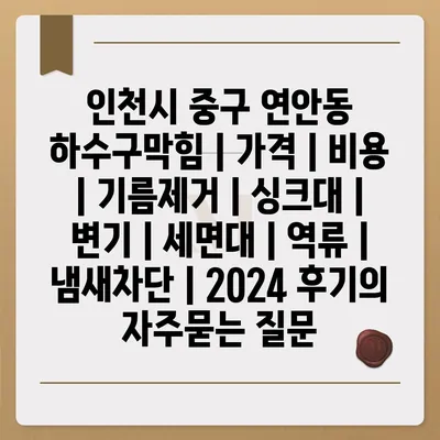 인천시 중구 연안동 하수구막힘 | 가격 | 비용 | 기름제거 | 싱크대 | 변기 | 세면대 | 역류 | 냄새차단 | 2024 후기