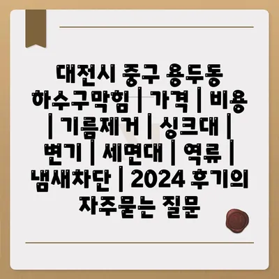 대전시 중구 용두동 하수구막힘 | 가격 | 비용 | 기름제거 | 싱크대 | 변기 | 세면대 | 역류 | 냄새차단 | 2024 후기