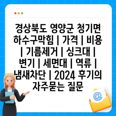 경상북도 영양군 청기면 하수구막힘 | 가격 | 비용 | 기름제거 | 싱크대 | 변기 | 세면대 | 역류 | 냄새차단 | 2024 후기