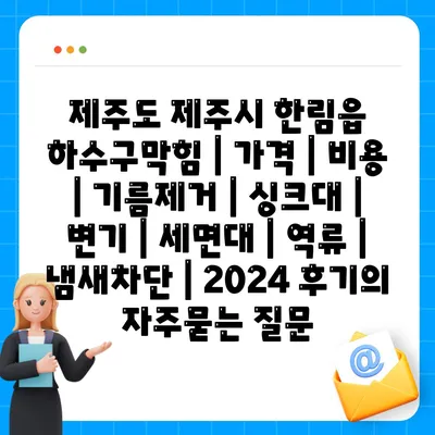 제주도 제주시 한림읍 하수구막힘 | 가격 | 비용 | 기름제거 | 싱크대 | 변기 | 세면대 | 역류 | 냄새차단 | 2024 후기