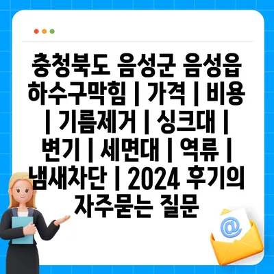 충청북도 음성군 음성읍 하수구막힘 | 가격 | 비용 | 기름제거 | 싱크대 | 변기 | 세면대 | 역류 | 냄새차단 | 2024 후기