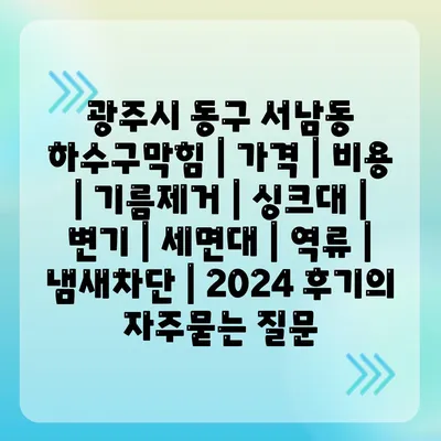 광주시 동구 서남동 하수구막힘 | 가격 | 비용 | 기름제거 | 싱크대 | 변기 | 세면대 | 역류 | 냄새차단 | 2024 후기