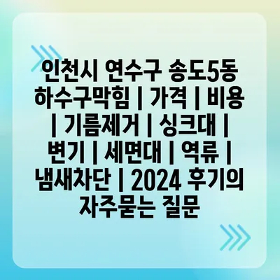 인천시 연수구 송도5동 하수구막힘 | 가격 | 비용 | 기름제거 | 싱크대 | 변기 | 세면대 | 역류 | 냄새차단 | 2024 후기