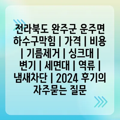 전라북도 완주군 운주면 하수구막힘 | 가격 | 비용 | 기름제거 | 싱크대 | 변기 | 세면대 | 역류 | 냄새차단 | 2024 후기