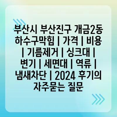 부산시 부산진구 개금2동 하수구막힘 | 가격 | 비용 | 기름제거 | 싱크대 | 변기 | 세면대 | 역류 | 냄새차단 | 2024 후기