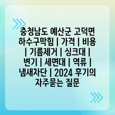 충청남도 예산군 고덕면 하수구막힘 | 가격 | 비용 | 기름제거 | 싱크대 | 변기 | 세면대 | 역류 | 냄새차단 | 2024 후기