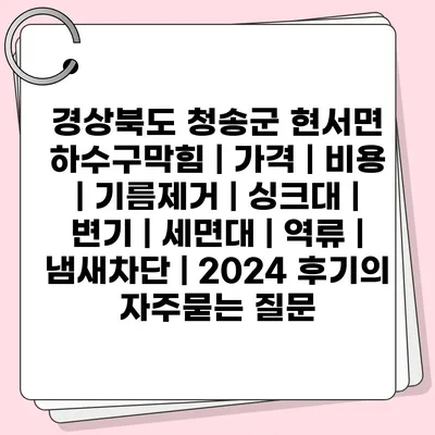 경상북도 청송군 현서면 하수구막힘 | 가격 | 비용 | 기름제거 | 싱크대 | 변기 | 세면대 | 역류 | 냄새차단 | 2024 후기