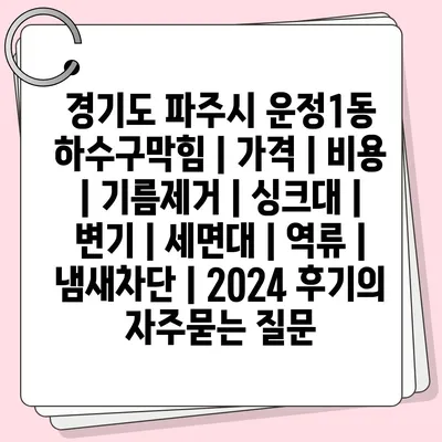 경기도 파주시 운정1동 하수구막힘 | 가격 | 비용 | 기름제거 | 싱크대 | 변기 | 세면대 | 역류 | 냄새차단 | 2024 후기