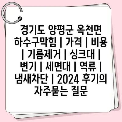 경기도 양평군 옥천면 하수구막힘 | 가격 | 비용 | 기름제거 | 싱크대 | 변기 | 세면대 | 역류 | 냄새차단 | 2024 후기