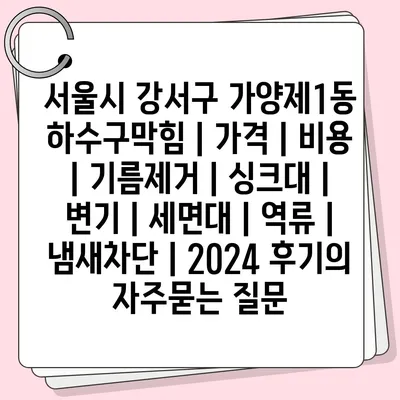 서울시 강서구 가양제1동 하수구막힘 | 가격 | 비용 | 기름제거 | 싱크대 | 변기 | 세면대 | 역류 | 냄새차단 | 2024 후기