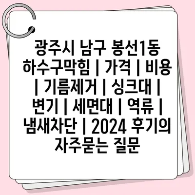 광주시 남구 봉선1동 하수구막힘 | 가격 | 비용 | 기름제거 | 싱크대 | 변기 | 세면대 | 역류 | 냄새차단 | 2024 후기