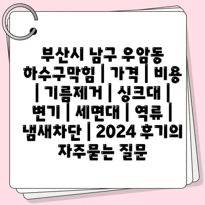 부산시 남구 우암동 하수구막힘 | 가격 | 비용 | 기름제거 | 싱크대 | 변기 | 세면대 | 역류 | 냄새차단 | 2024 후기