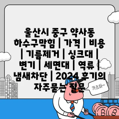 울산시 중구 약사동 하수구막힘 | 가격 | 비용 | 기름제거 | 싱크대 | 변기 | 세면대 | 역류 | 냄새차단 | 2024 후기