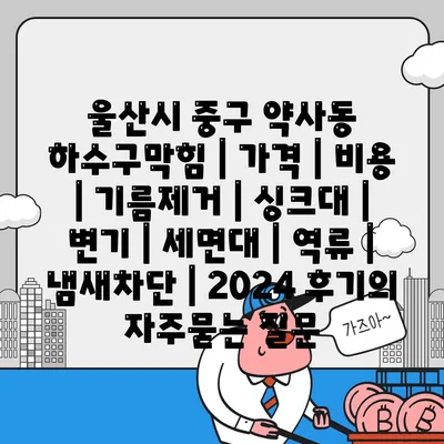 울산시 중구 약사동 하수구막힘 | 가격 | 비용 | 기름제거 | 싱크대 | 변기 | 세면대 | 역류 | 냄새차단 | 2024 후기