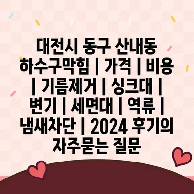 대전시 동구 산내동 하수구막힘 | 가격 | 비용 | 기름제거 | 싱크대 | 변기 | 세면대 | 역류 | 냄새차단 | 2024 후기