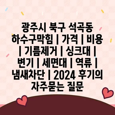 광주시 북구 석곡동 하수구막힘 | 가격 | 비용 | 기름제거 | 싱크대 | 변기 | 세면대 | 역류 | 냄새차단 | 2024 후기