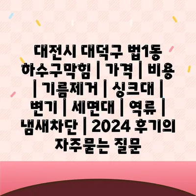 대전시 대덕구 법1동 하수구막힘 | 가격 | 비용 | 기름제거 | 싱크대 | 변기 | 세면대 | 역류 | 냄새차단 | 2024 후기