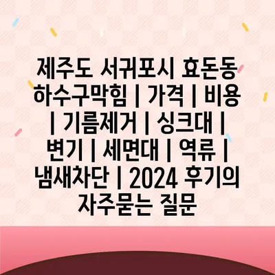 제주도 서귀포시 효돈동 하수구막힘 | 가격 | 비용 | 기름제거 | 싱크대 | 변기 | 세면대 | 역류 | 냄새차단 | 2024 후기