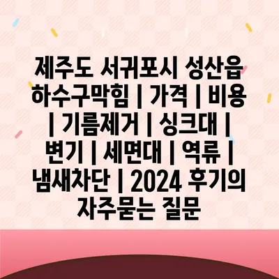 제주도 서귀포시 성산읍 하수구막힘 | 가격 | 비용 | 기름제거 | 싱크대 | 변기 | 세면대 | 역류 | 냄새차단 | 2024 후기