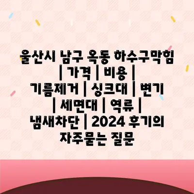 울산시 남구 옥동 하수구막힘 | 가격 | 비용 | 기름제거 | 싱크대 | 변기 | 세면대 | 역류 | 냄새차단 | 2024 후기