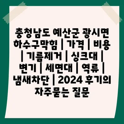 충청남도 예산군 광시면 하수구막힘 | 가격 | 비용 | 기름제거 | 싱크대 | 변기 | 세면대 | 역류 | 냄새차단 | 2024 후기