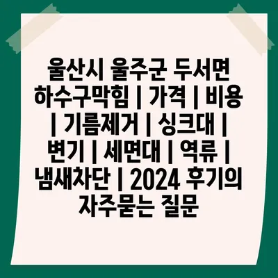 울산시 울주군 두서면 하수구막힘 | 가격 | 비용 | 기름제거 | 싱크대 | 변기 | 세면대 | 역류 | 냄새차단 | 2024 후기