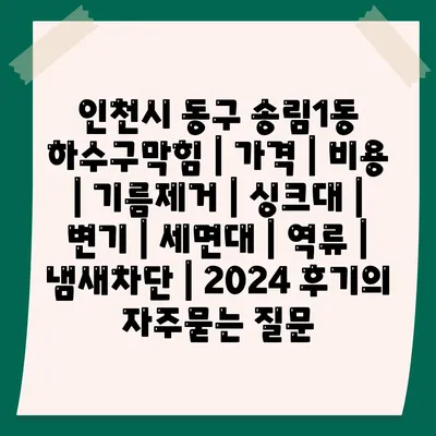 인천시 동구 송림1동 하수구막힘 | 가격 | 비용 | 기름제거 | 싱크대 | 변기 | 세면대 | 역류 | 냄새차단 | 2024 후기