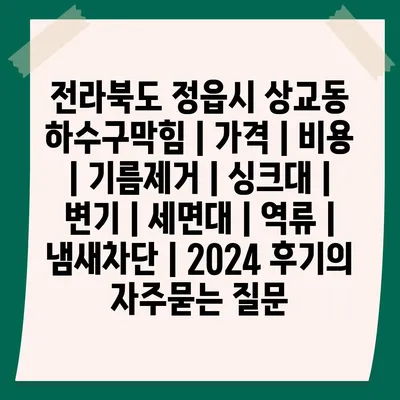 전라북도 정읍시 상교동 하수구막힘 | 가격 | 비용 | 기름제거 | 싱크대 | 변기 | 세면대 | 역류 | 냄새차단 | 2024 후기