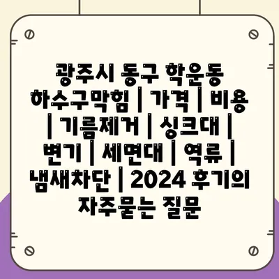 광주시 동구 학운동 하수구막힘 | 가격 | 비용 | 기름제거 | 싱크대 | 변기 | 세면대 | 역류 | 냄새차단 | 2024 후기