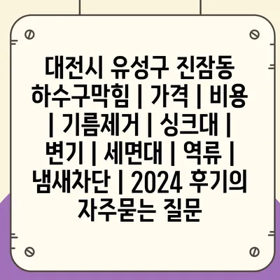 대전시 유성구 진잠동 하수구막힘 | 가격 | 비용 | 기름제거 | 싱크대 | 변기 | 세면대 | 역류 | 냄새차단 | 2024 후기