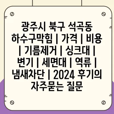 광주시 북구 석곡동 하수구막힘 | 가격 | 비용 | 기름제거 | 싱크대 | 변기 | 세면대 | 역류 | 냄새차단 | 2024 후기