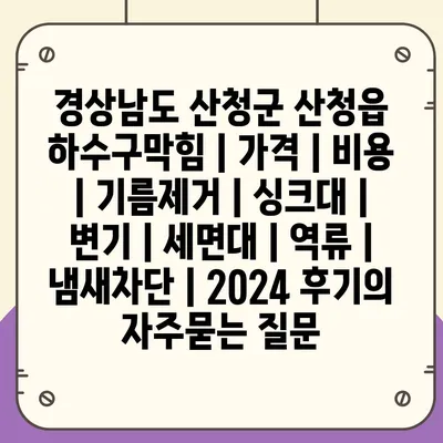 경상남도 산청군 산청읍 하수구막힘 | 가격 | 비용 | 기름제거 | 싱크대 | 변기 | 세면대 | 역류 | 냄새차단 | 2024 후기