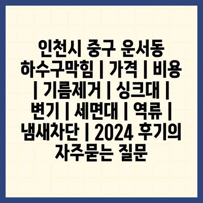 인천시 중구 운서동 하수구막힘 | 가격 | 비용 | 기름제거 | 싱크대 | 변기 | 세면대 | 역류 | 냄새차단 | 2024 후기