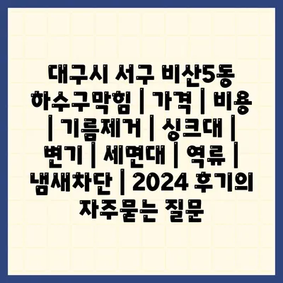 대구시 서구 비산5동 하수구막힘 | 가격 | 비용 | 기름제거 | 싱크대 | 변기 | 세면대 | 역류 | 냄새차단 | 2024 후기