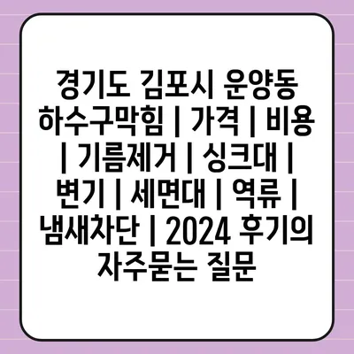 경기도 김포시 운양동 하수구막힘 | 가격 | 비용 | 기름제거 | 싱크대 | 변기 | 세면대 | 역류 | 냄새차단 | 2024 후기