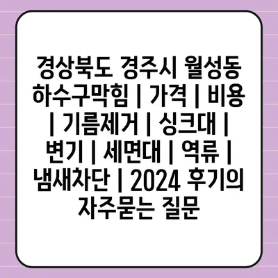 경상북도 경주시 월성동 하수구막힘 | 가격 | 비용 | 기름제거 | 싱크대 | 변기 | 세면대 | 역류 | 냄새차단 | 2024 후기