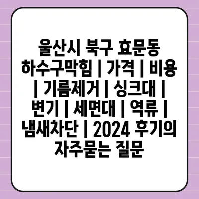 울산시 북구 효문동 하수구막힘 | 가격 | 비용 | 기름제거 | 싱크대 | 변기 | 세면대 | 역류 | 냄새차단 | 2024 후기