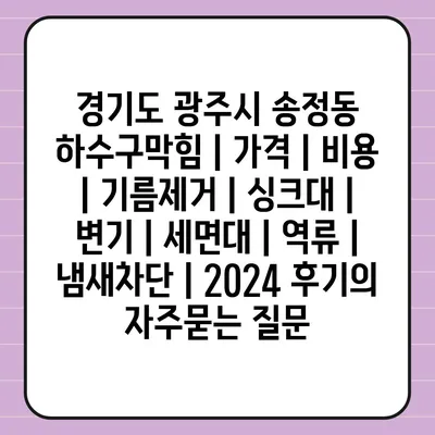 경기도 광주시 송정동 하수구막힘 | 가격 | 비용 | 기름제거 | 싱크대 | 변기 | 세면대 | 역류 | 냄새차단 | 2024 후기