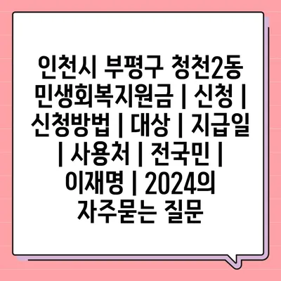 인천시 부평구 청천2동 민생회복지원금 | 신청 | 신청방법 | 대상 | 지급일 | 사용처 | 전국민 | 이재명 | 2024