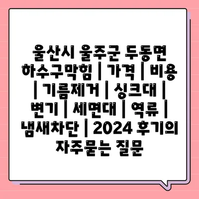 울산시 울주군 두동면 하수구막힘 | 가격 | 비용 | 기름제거 | 싱크대 | 변기 | 세면대 | 역류 | 냄새차단 | 2024 후기