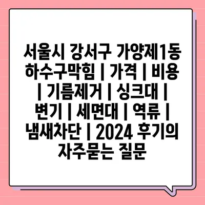 서울시 강서구 가양제1동 하수구막힘 | 가격 | 비용 | 기름제거 | 싱크대 | 변기 | 세면대 | 역류 | 냄새차단 | 2024 후기