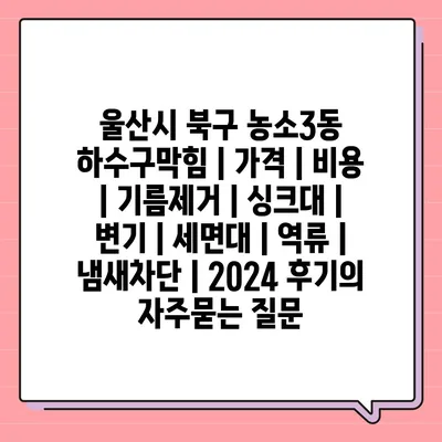 울산시 북구 농소3동 하수구막힘 | 가격 | 비용 | 기름제거 | 싱크대 | 변기 | 세면대 | 역류 | 냄새차단 | 2024 후기