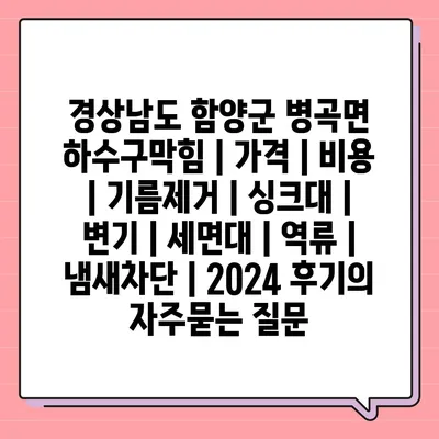 경상남도 함양군 병곡면 하수구막힘 | 가격 | 비용 | 기름제거 | 싱크대 | 변기 | 세면대 | 역류 | 냄새차단 | 2024 후기