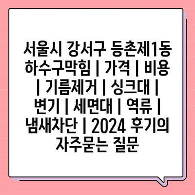 서울시 강서구 등촌제1동 하수구막힘 | 가격 | 비용 | 기름제거 | 싱크대 | 변기 | 세면대 | 역류 | 냄새차단 | 2024 후기