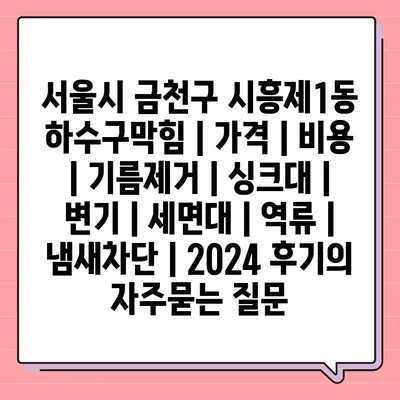 서울시 금천구 시흥제1동 하수구막힘 | 가격 | 비용 | 기름제거 | 싱크대 | 변기 | 세면대 | 역류 | 냄새차단 | 2024 후기