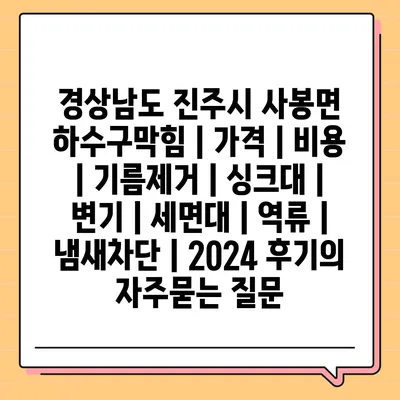 경상남도 진주시 사봉면 하수구막힘 | 가격 | 비용 | 기름제거 | 싱크대 | 변기 | 세면대 | 역류 | 냄새차단 | 2024 후기