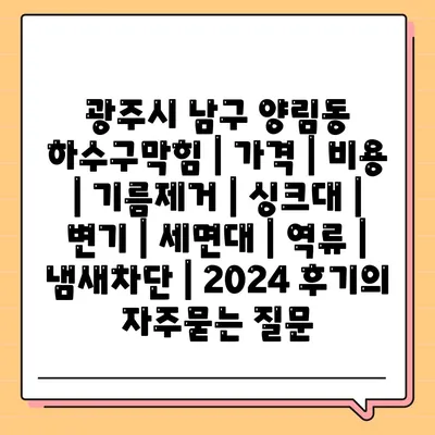 광주시 남구 양림동 하수구막힘 | 가격 | 비용 | 기름제거 | 싱크대 | 변기 | 세면대 | 역류 | 냄새차단 | 2024 후기