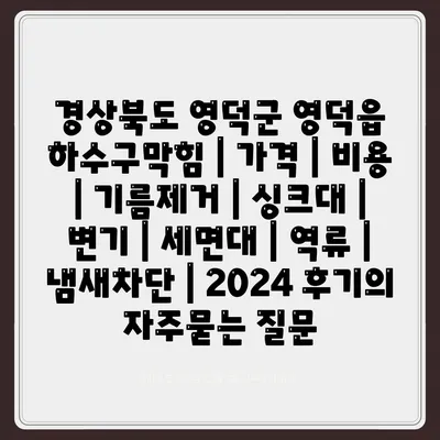 경상북도 영덕군 영덕읍 하수구막힘 | 가격 | 비용 | 기름제거 | 싱크대 | 변기 | 세면대 | 역류 | 냄새차단 | 2024 후기