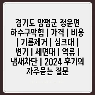 경기도 양평군 청운면 하수구막힘 | 가격 | 비용 | 기름제거 | 싱크대 | 변기 | 세면대 | 역류 | 냄새차단 | 2024 후기