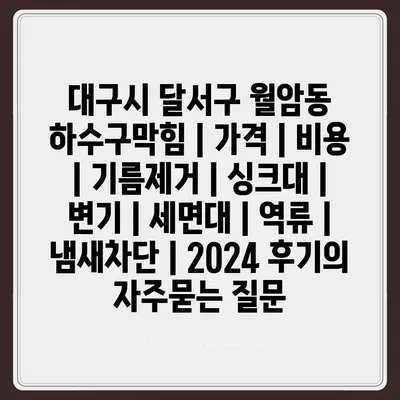 대구시 달서구 월암동 하수구막힘 | 가격 | 비용 | 기름제거 | 싱크대 | 변기 | 세면대 | 역류 | 냄새차단 | 2024 후기